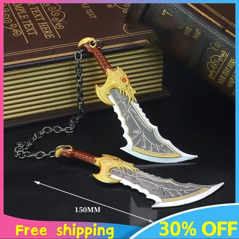 Juego de God of War de 15cm, arma de Metal, modelo Ragnarok Kratos, armas de cuchillas del caos, espada runica de doble hoja, regalos samuráis, juguetes para niños