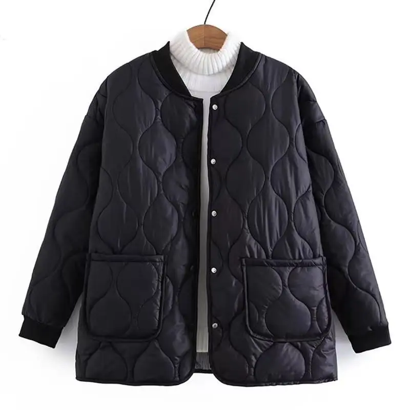 Casaco de algodão acolchoado feminino, Botões, Manga comprida, Quente, Solto, Leve, Casacos finos, Tendências Vestuário, Outono, Inverno