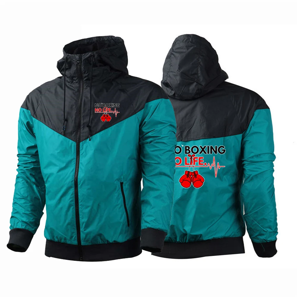 2025 No Boxing No Life Gym hombres primavera y otoño fino a prueba de viento Casual con capucha Color a juego moda estampado rompevientos abrigo