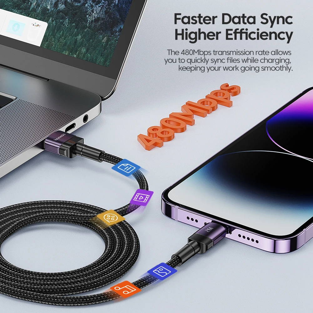 Toocki Cavo USB per iPhone 14 13 12 Pro Max X XS XR 8 7 Plus iPad Caricatore di ricarica rapida Cavo IP in alluminio per cavo dati iPhone