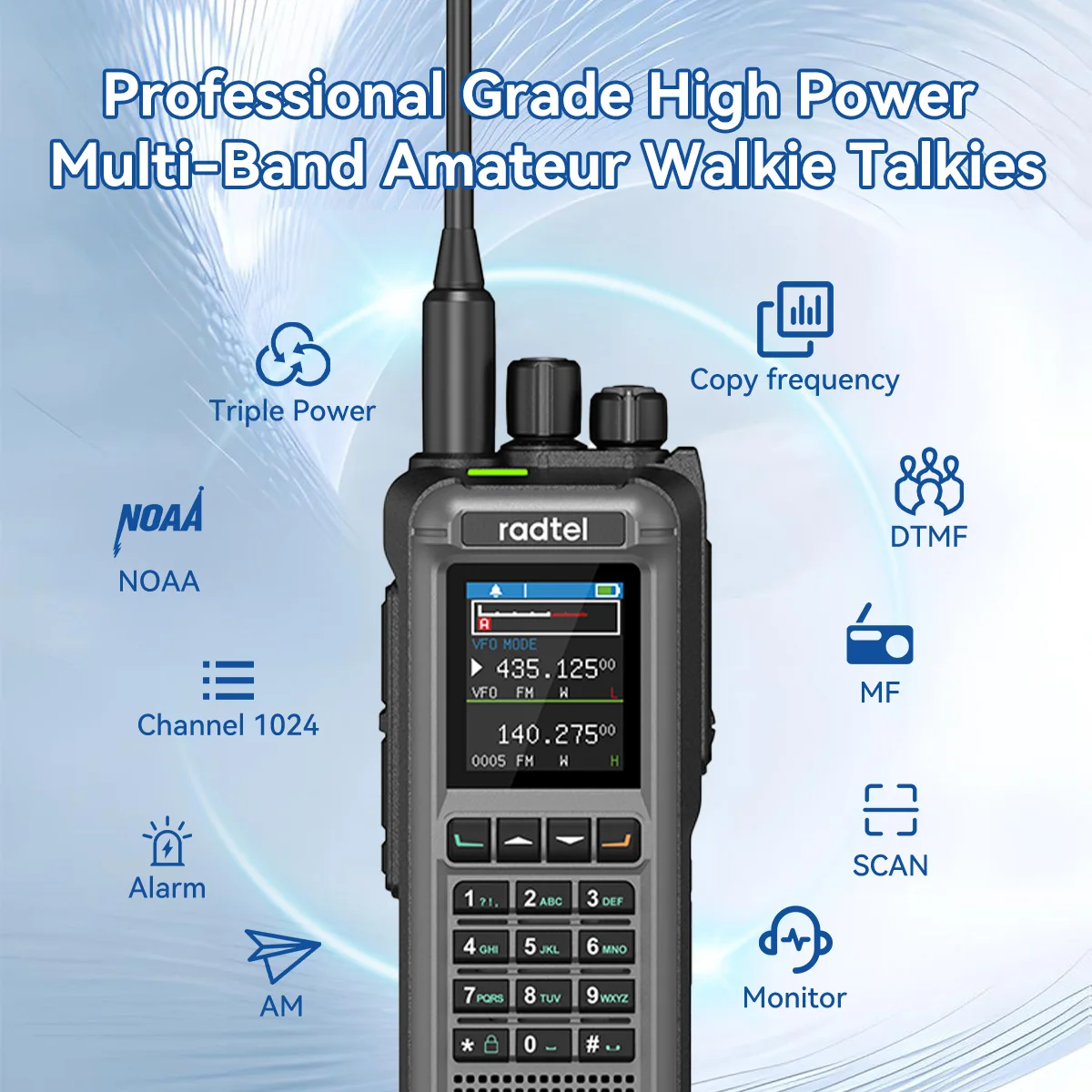 Das 18-W-Langstrecken-Walkie-Talkie Radtel RT-817A verfügt über 18 W Hochleistung, AM FM, 1024CH, NOAA, DTMF, Typ-C-Anschluss und Amateurfunk mit großer Reichweite