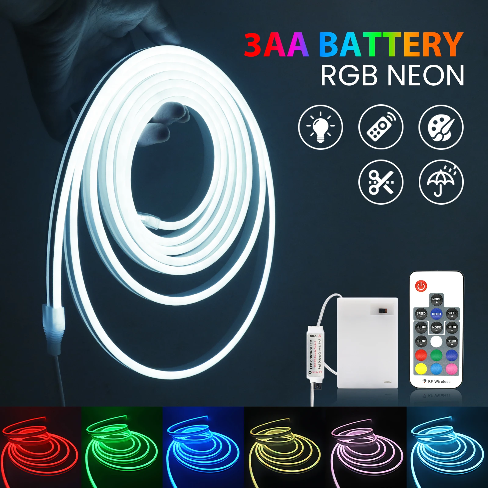 5V RGB Neon Strip Light 1M 2M 3M 3AA Battery Box With Bluetooth Remote Control Waterproof Flexible Ribbon Tape For Home Decor