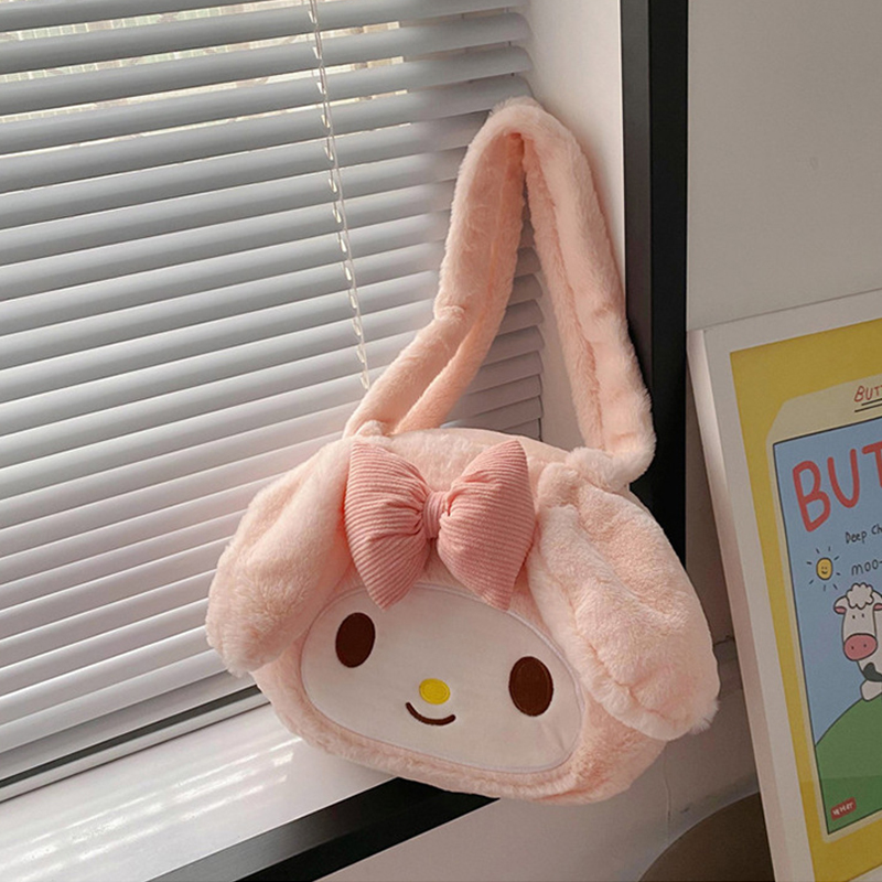 สาวขนาดใหญ่ความจุการ์ตูนอะนิเมะ COZY Fluffy Tote กระเป๋า,Kuromi Plush Tote & กระเป๋าสะพาย,Cinnamoroll Melody Faux FUR กระเป๋าถือ