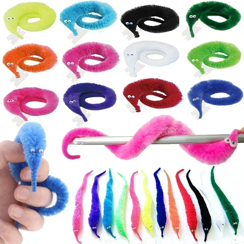 3-24 Uds. De juguetes mágicos de gusano retorcido, recuerdos de fiesta, gusano peludo en una cuerda, mago de Navidad y Halloween, nuevos juguetes extraños para trucos para niños