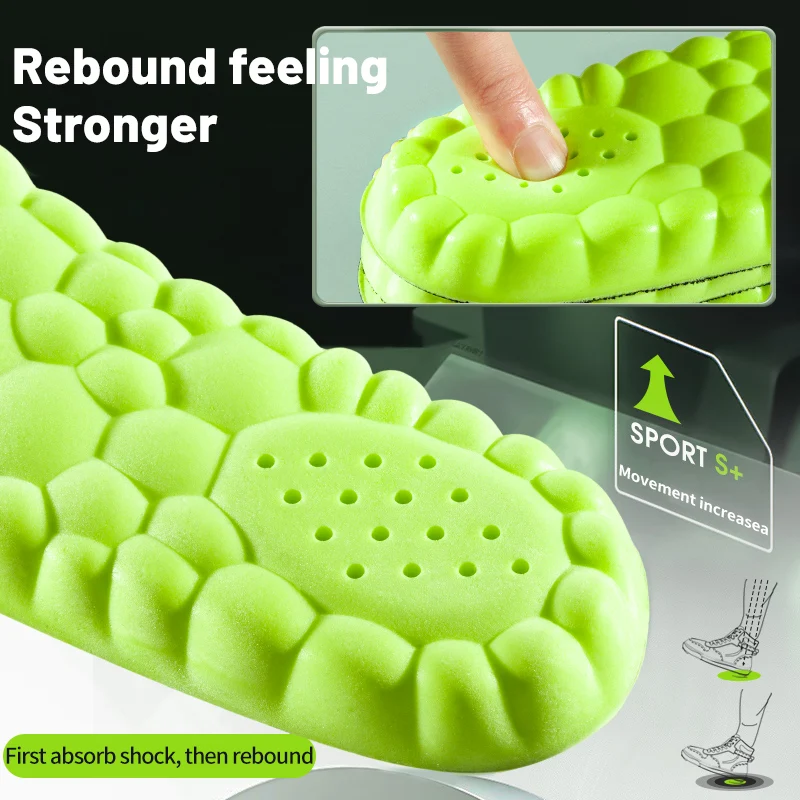 4D กีฬาพื้นรองเท้า Super Soft รองเท้าสําหรับฟุต Shock Absorption ตะกร้ารองเท้า Arch Support Orthopedic Inserts