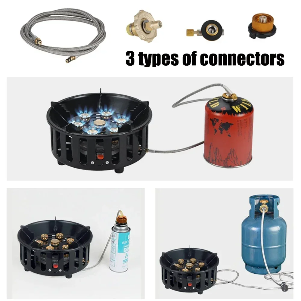 19800W 7-Core CampingเตาHigh-Power Gase BurnerเตาWindproofจุดระเบิดอิเล็กทรอนิกส์เตากลางแจ้งเดินป่าตั้งแคมป์ 2023