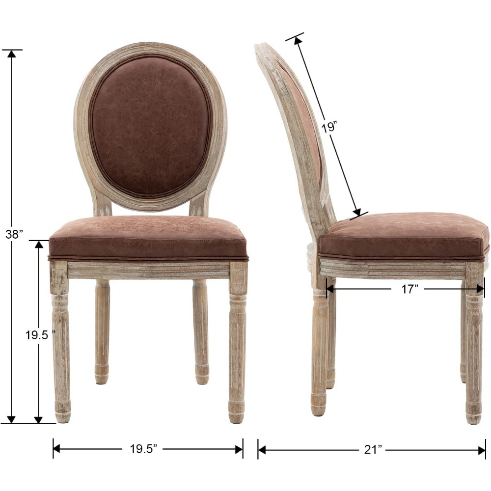 Farmhouse Leather Dining Chairs Set of 4, French Country Chairs with Round Back, Oval Side Chairs for Kitchen/Restaurant