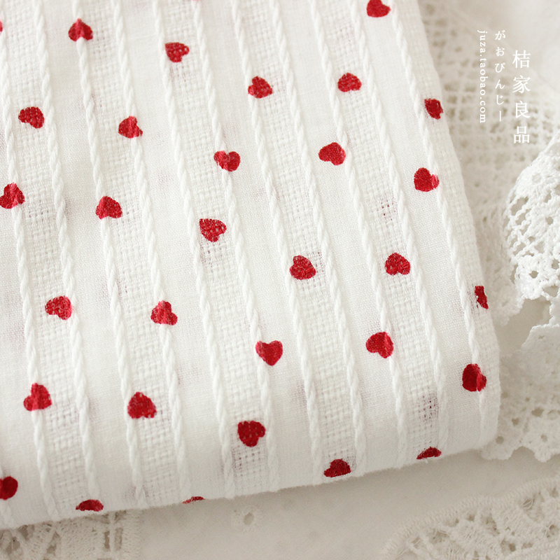 Pure Cotton Embroidery Flower Red Small Heart Shirt Fabric DIY Cloth, 145x50cm