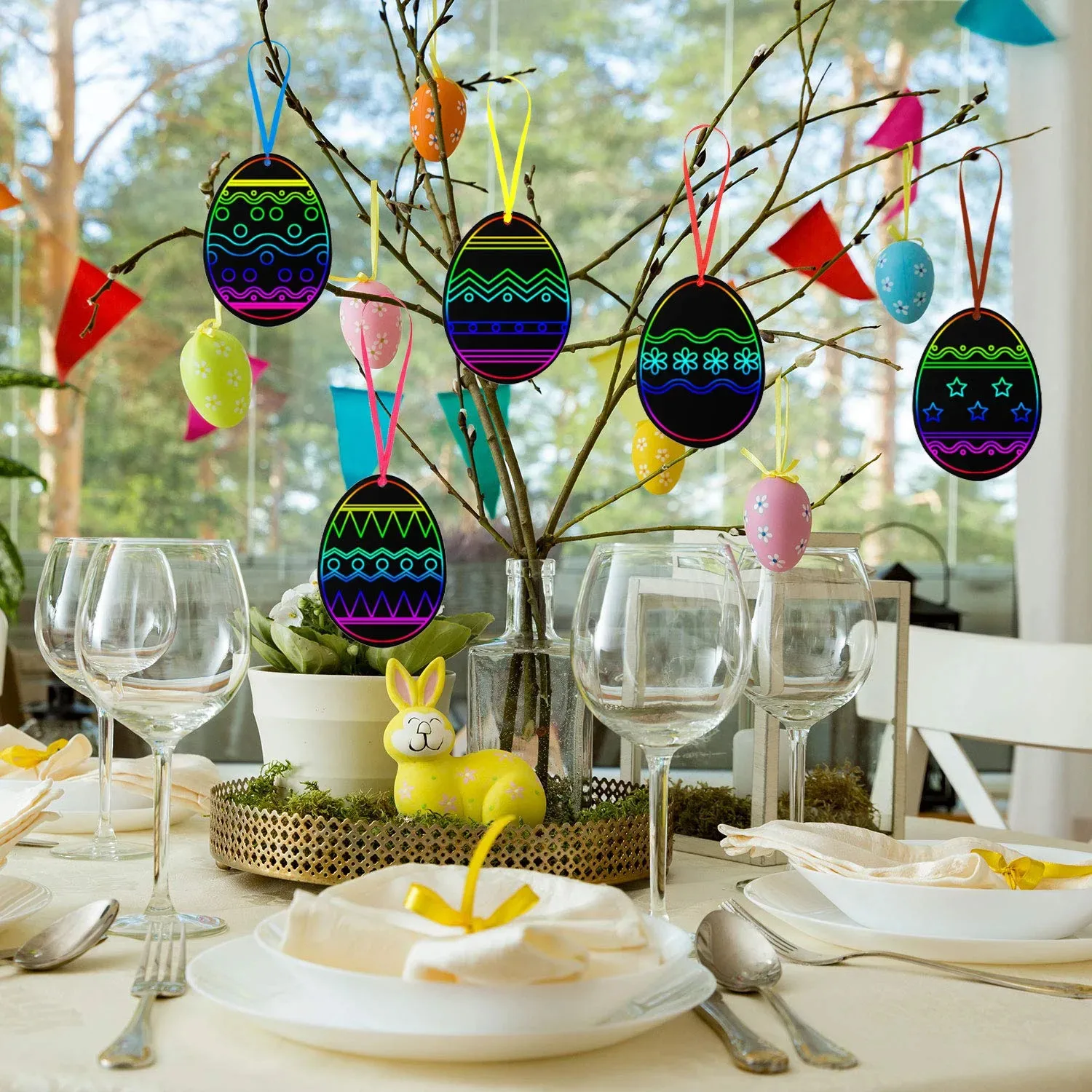 24ชิ้นงานฝีมือสำหรับเด็กขูดไข่อีสเตอร์ของเล่นศิลปะ DIY เครื่องประดับสีวิเศษน่ารักตกแต่งปากกาวาดรูปไข่อีสเตอร์งานเลี้ยงเด็ก