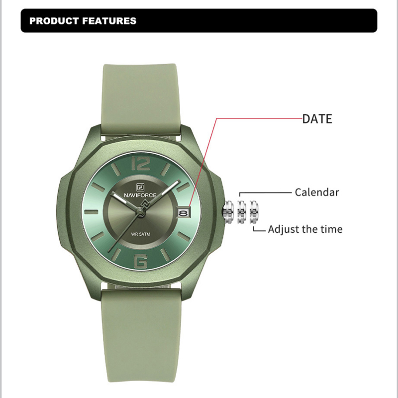 NAVIFORCE relojes deportivos informales para mujer correa de silicona suave moda clásica 30m resistente al agua indicador de fecha reloj de pulsera de regalo para mujer