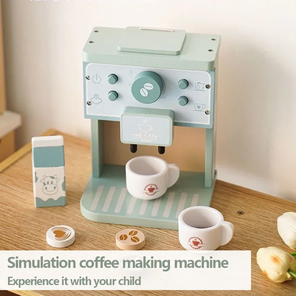 เด็กชุดของเล่นครัวไม้ชุดเครื่องชงกาแฟจําลอง Cookie Maker ชุดแกล้งทําเป็นเล่นของเล่นเพื่อการศึกษาของขวัญเด็กผู้หญิง