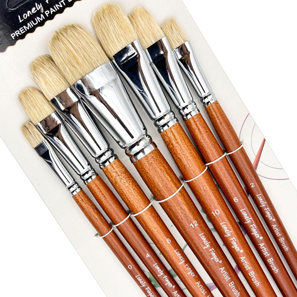 Juego de 7 pinceles de pintura Filbert de cerdas de cerdo Premium, cerdas de cerdo chungking 100% naturales, pinceles profesionales de mango largo para artistas