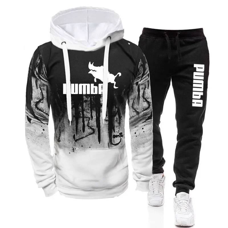 Chándal con capucha y pantalones de chándal negros para hombre, conjunto deportivo informal de alta calidad para correr, gran oferta, Otoño, 2023