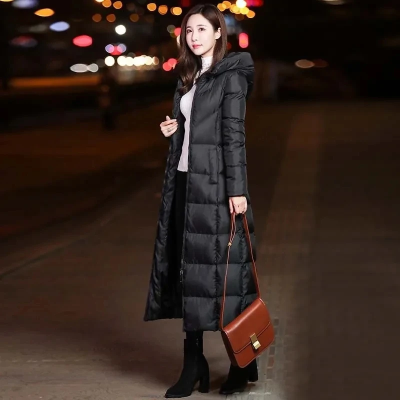 Longo para baixo casacos de algodão das mulheres preto parkas 2024 novo inverno quente jaqueta feminina com capuz algodão-acolchoado casaco engrossar quente puffer casaco