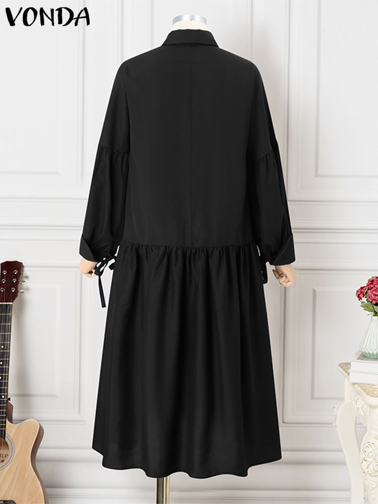 Vonda-フリル付き長袖ドレス,ラペルカラー,ラージサイズ,5XL,カジュアル,エレガント,ファッション,2024