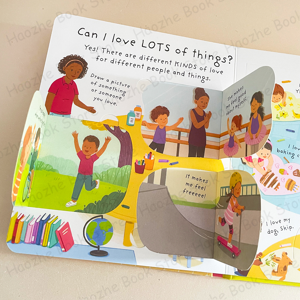 Primeiras Perguntas e Respostas Muito: O que é amor? Usborne levantar a aba Atividade de sentimentos infantis Livro de inglês Montessori