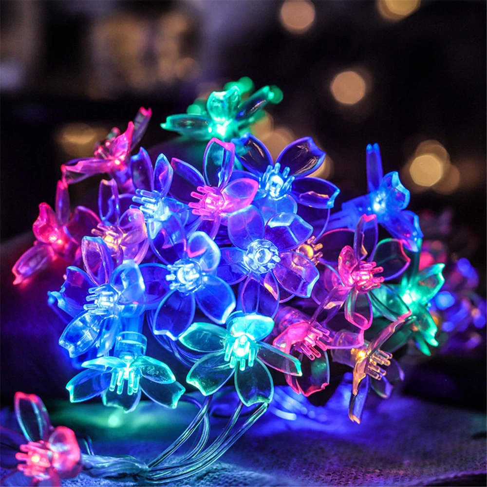 Cherry Blossom ดอกไม้ Garland โคมไฟ USB ดําเนินการ LED String ไฟ Fairy ดอกไม้คริสตัลในร่มงานแต่งงานคริสต์มาส Decors