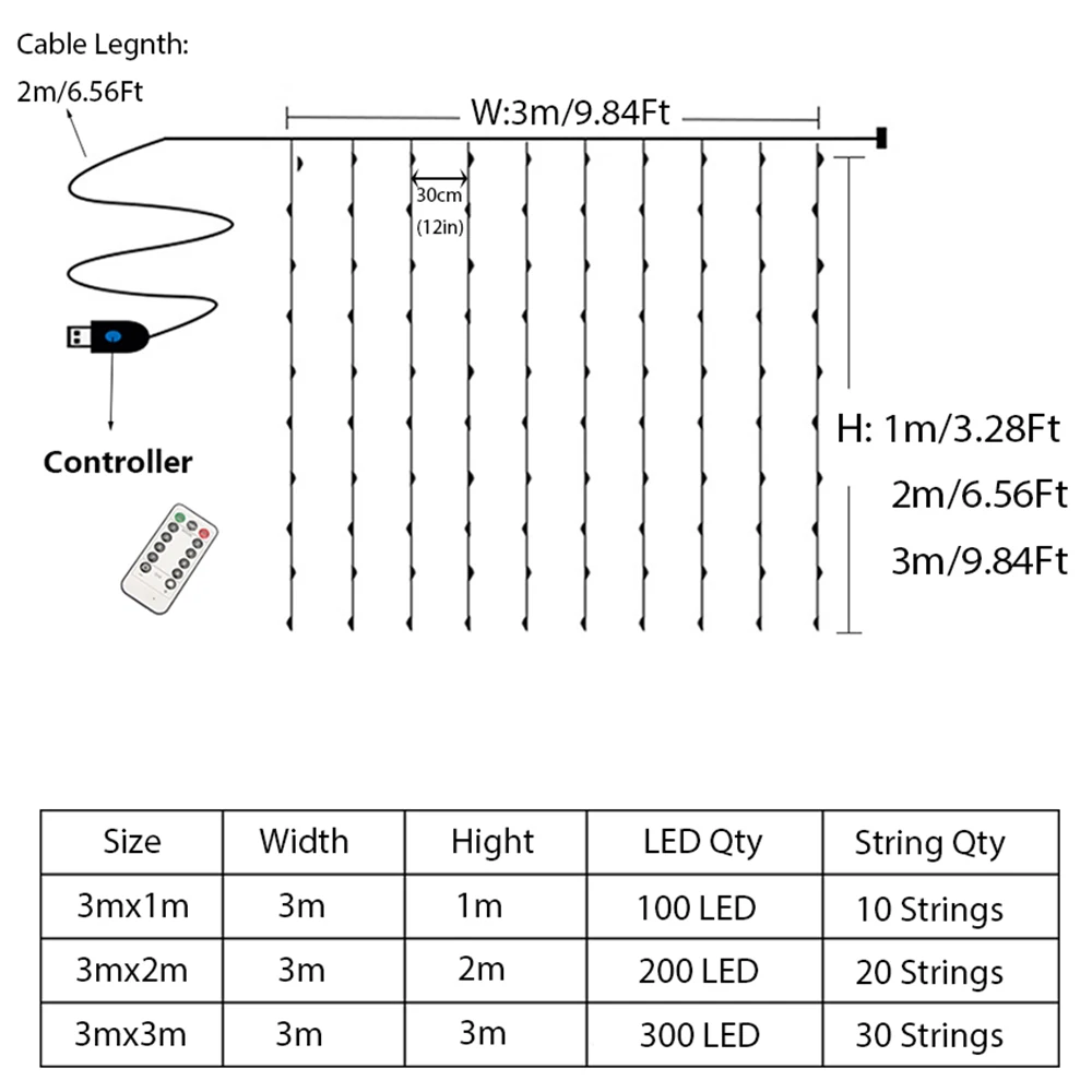 LEDフェアリーライトカーテンクリスマス,USBバッテリー,ストリングライト,新年のパーティー,結婚式,キャンプ,室内装飾用