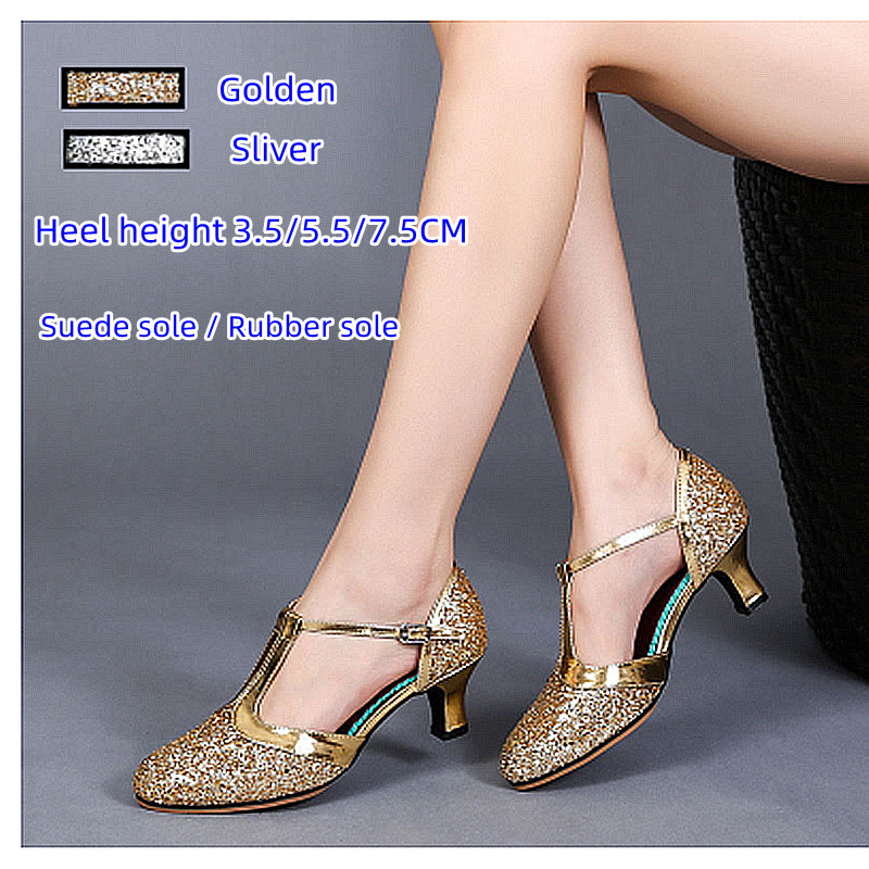 Neue Goldene Splitter Pailletten Modern Dance Schuhe Frauen Damen Closed Toe Tango Schuhe Walzer Indoor/Outdoor Tanzen Heels 3,5/5,5/7,5 CM