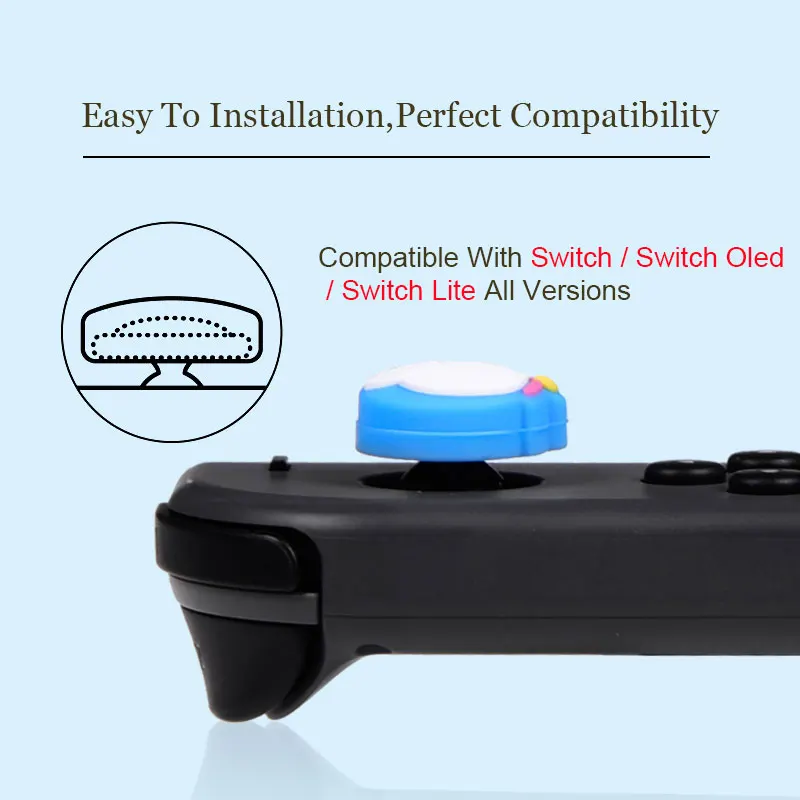 4pcs Soft Silicone Thumb Stick Grip Cap For Nintendo Switch Oled Lite JoyCon Controller Case Cute Cartoon Joystick Button Cover