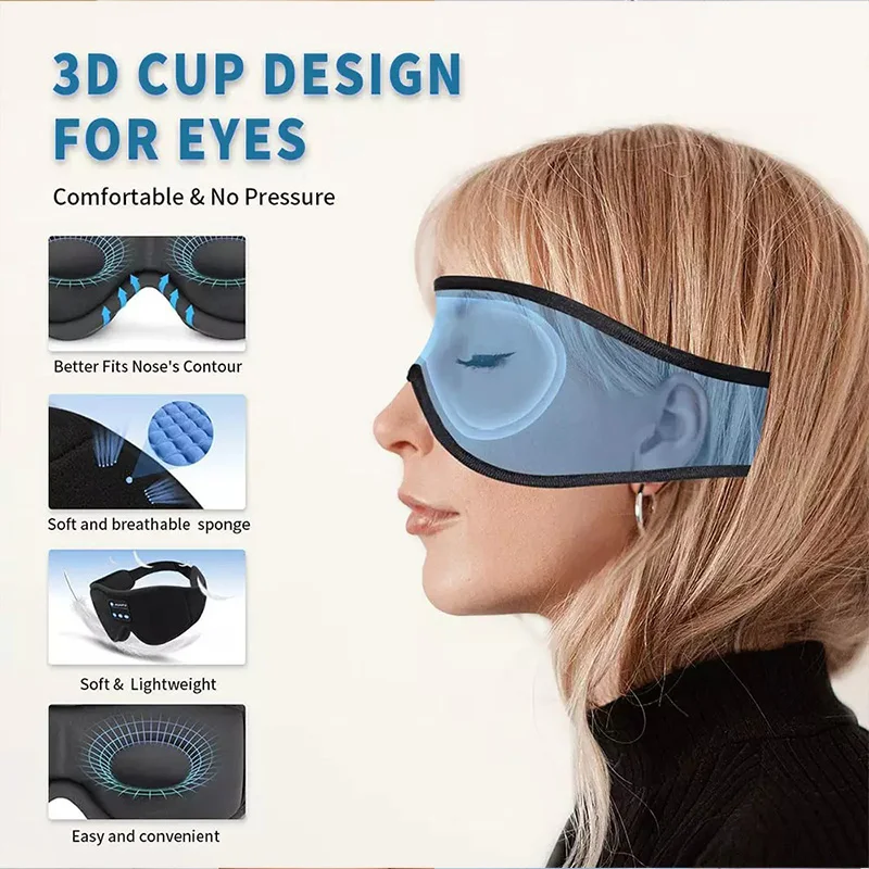 Bluetooth dormir fones de ouvido 3d máscara de olho sem fio viagem aérea bluetooth 5.0 bandana macio elástico confortável música
