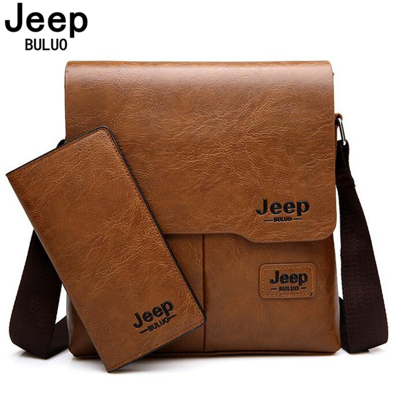 JEEP BULUO Männer Tasche Berühmte Marke 2-teiliges Set Mann Leder Messenger Schulter Tasche Geschäfts Reisetaschen Männliche Tote Umhängetaschen