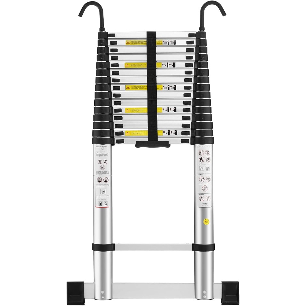 Escalera Telescópica de 6,2m de Aluminio, Pliable, Escalera Extensible con Barra de Equilibrio con Reposabrazos Extraíble, Mu