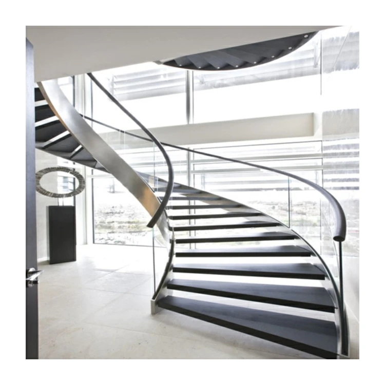 Escaleras de cubierta curvadas con escalones de madera, diseño de escaleras de medio círculo de Nueva Zelanda