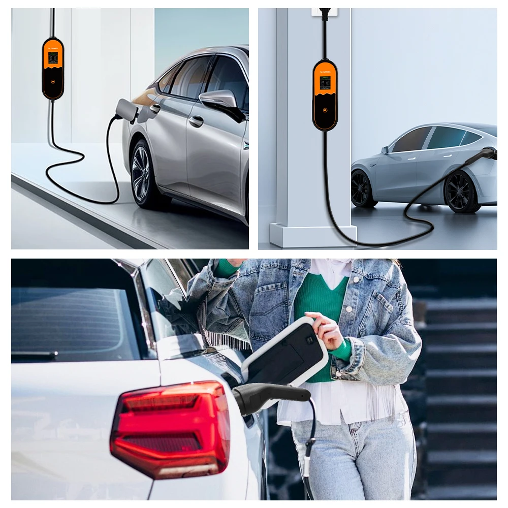 ADPOW EV ポータブル充電器 Type2 コネクタ EU プラグ 16A 1 相 3.5KW 3 メートルウォールボックス充電ステーション電気自動車車用