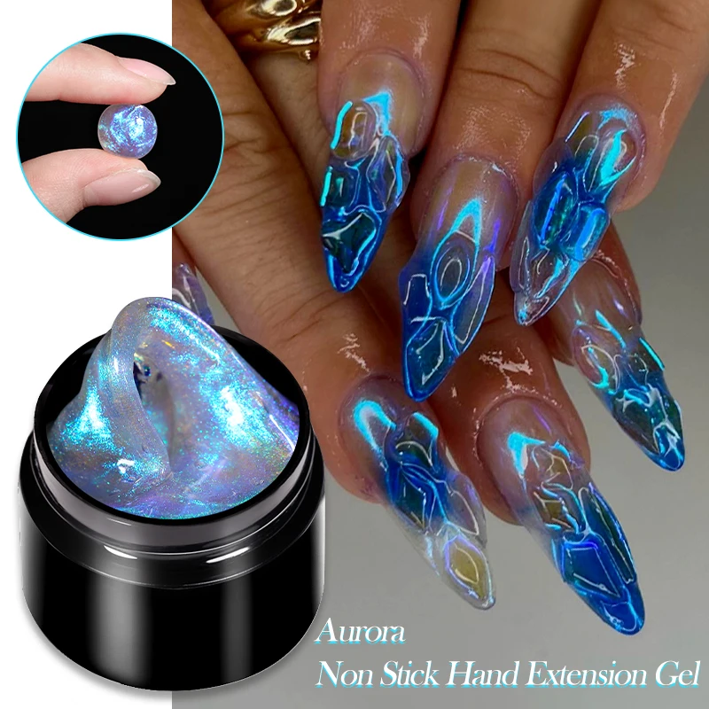 LILYCUTE 7ml Aurora antiadherente mano extensión sólida esmalte de uñas en Gel azul púrpura extensión Gel pegamento de diamantes de imitación esmalte de uñas en Gel