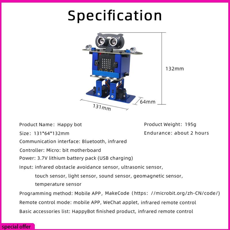 A65Z Happybot Programmierung Auto Roboter Programmierung Auto + XR Scratch Biped Walking Dance Musik Micro:Bit Motherboard APP