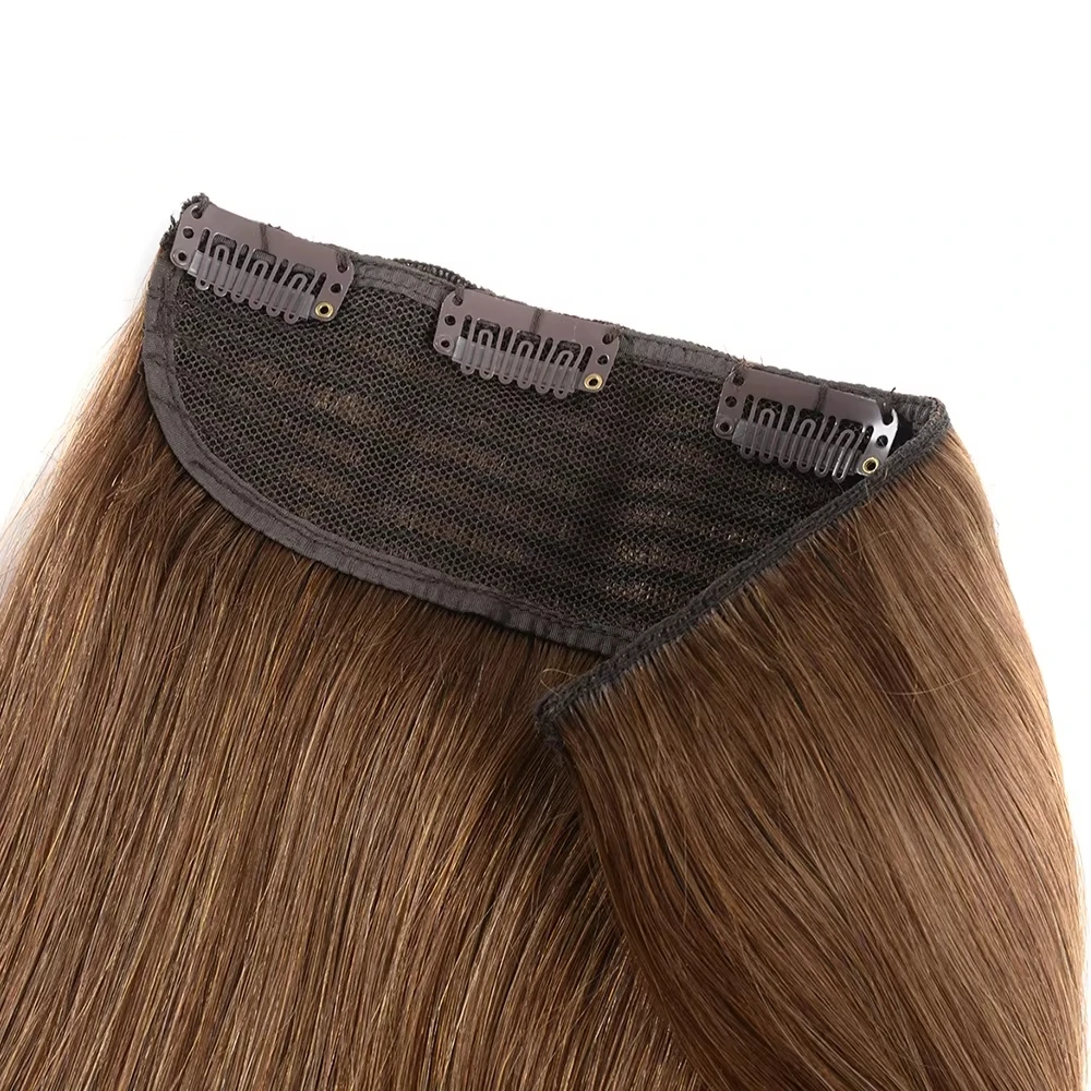 # 6 lichtbruine bot rechte clip-in hairextensions 1 stuk 5 clips volledig hoofd eendelige clip-in human hair extensions 100 g/set