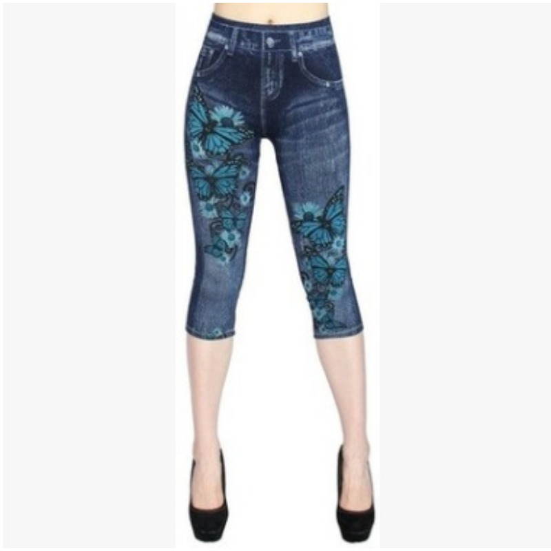 Mallas vaqueras de imitación con estampado para mujer, pantalones cortos elásticos ajustados para correr al aire libre, caminar, mallas de cintura alta a la moda