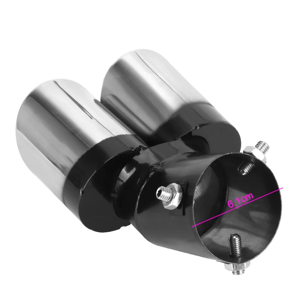 Universal Curved Double Outlet Car Exhaust Trim Muffler Pipe Tail Car Decoration Chrome Tail Pipe Stainless Steel Car Styling