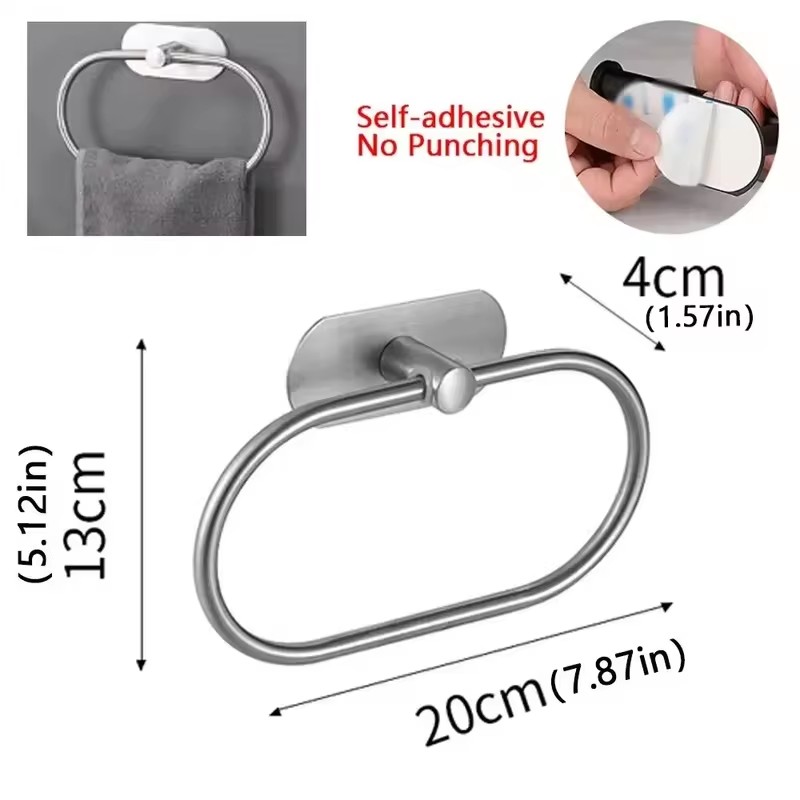 Porte-serviettes auto-adhésif en acier inoxydable T1, porte-serviettes noir, barre de rail d'anneau, accessoires de rangement de cuisine