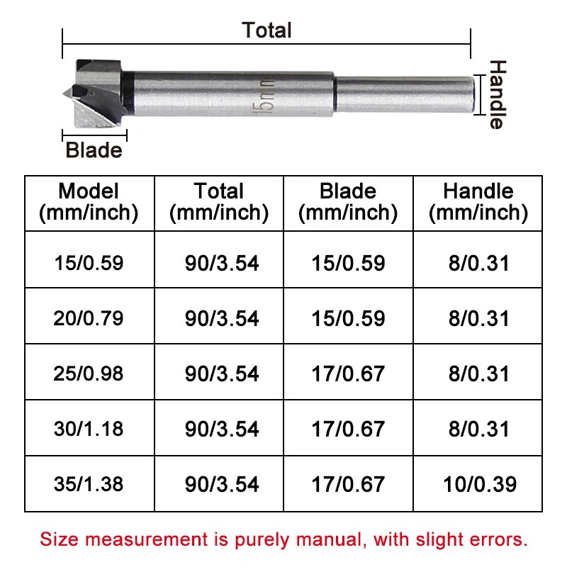 5pc Woodworking Flat Wing Drilling and Reaming Hinge Drill Bit 15-35mm Drilling Bit Hole Opener Cutting Tool Set