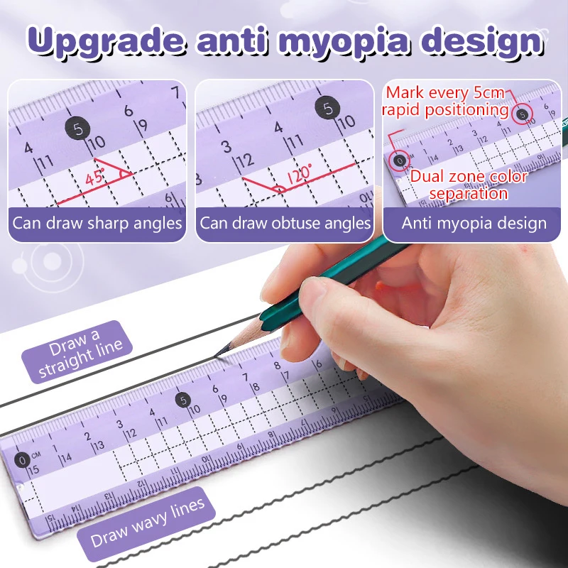 8-Piece Set Of Measuring Rules For Students Including Compass Measuring Angle Ruler Triangular Ruler Measuring And Drawing Compl