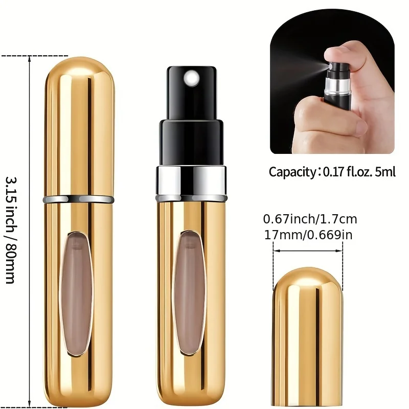 Mini atomizador de perfume recargable de aluminio, atomizador de perfume de viaje de 5 ml, dispensador de perfume portátil, estuche de perfume recargable Rugg