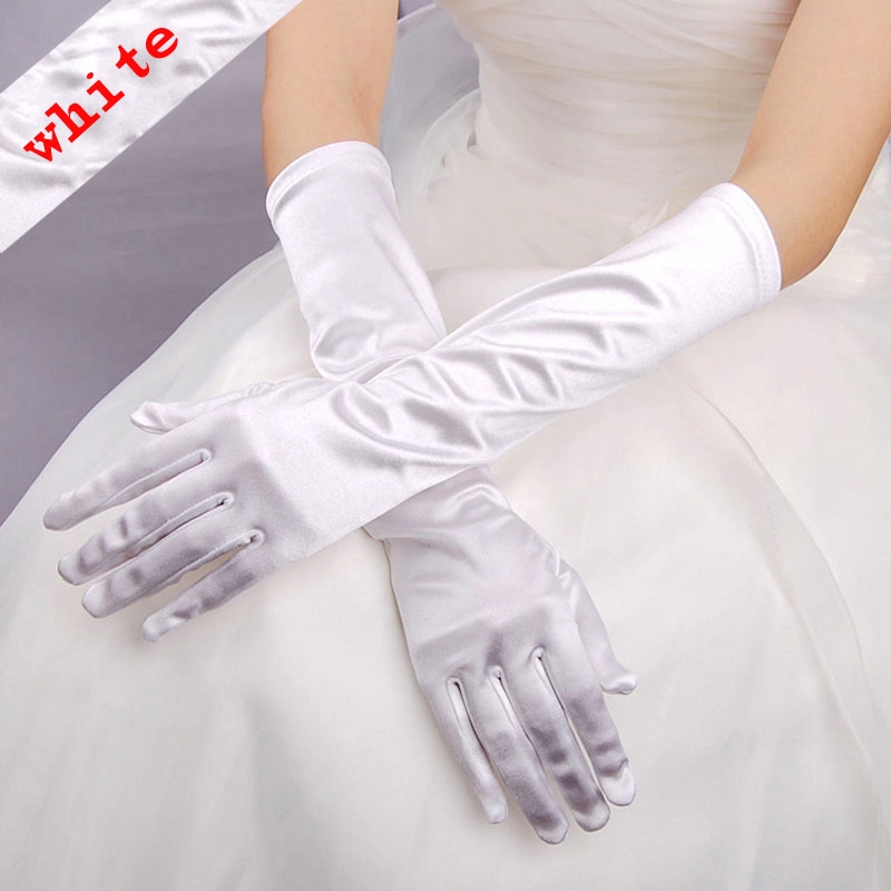 Women's White Satin Wedding Bride Gloves 23 cm 38 cm 55 cn Ball Gloves Elegant Designed for Formal Occasions