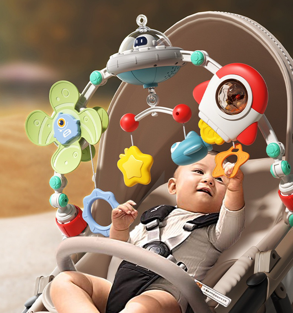 Arc de poussette pour bébé, jouets de berceau, musique Mobile, videurs rotatifs, motricité Fine, développement sensoriel, jouets de siège de voiture pour bébé