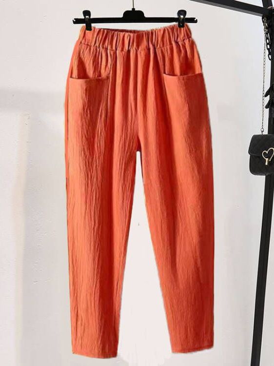 Loose Casual Pants Women's Summer Slimming White Rutabaga Pants Cotton Linen Large Size Straight Nine Points Harlan Pants