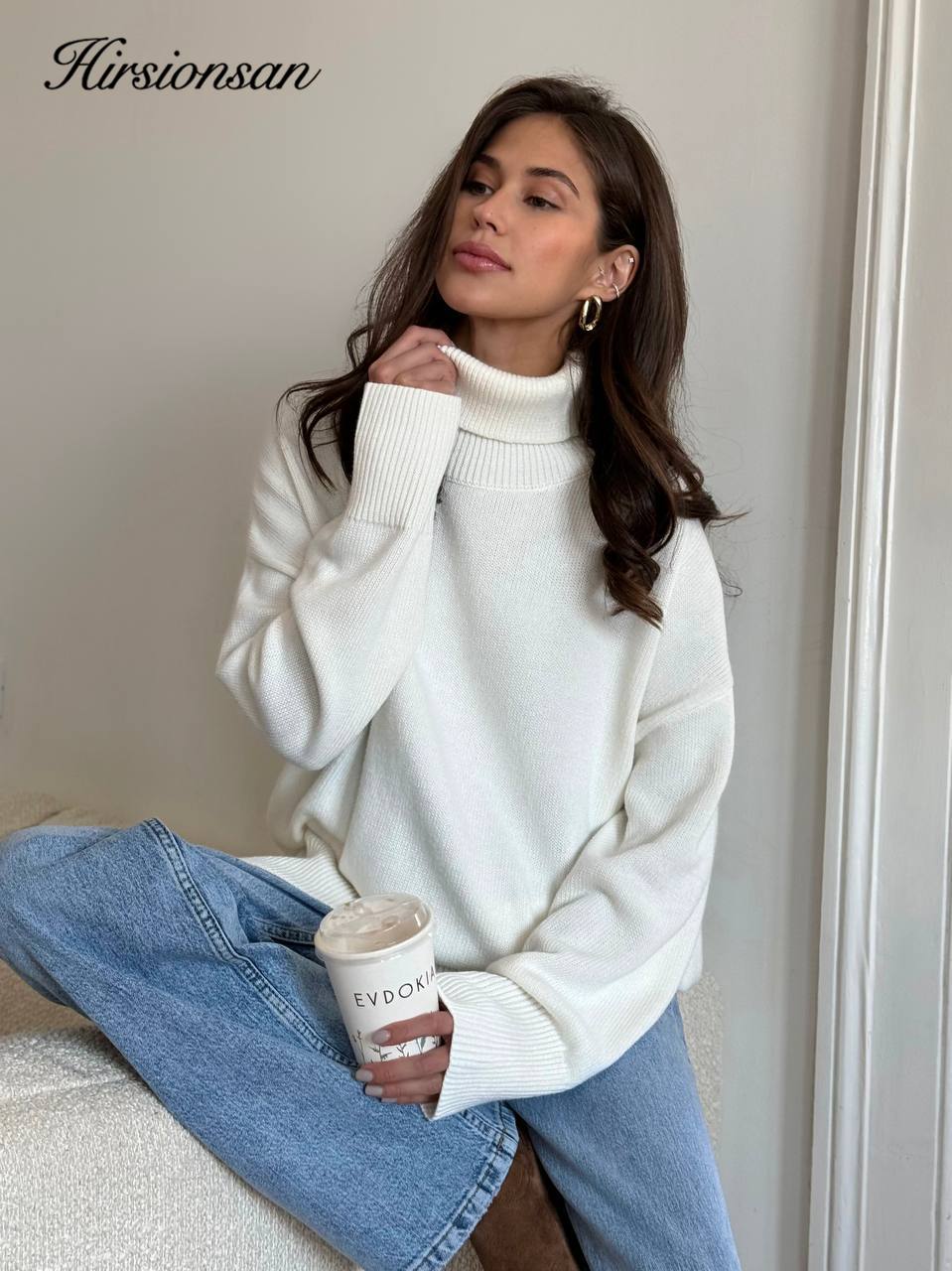 Hirsionsan Chic Rollkragen Herbst Winter Pullover Frauen Weiche Warme Grundlegende Gestrickte Pullover Lose Beiläufige Weibliche Jumper 2024 Neue