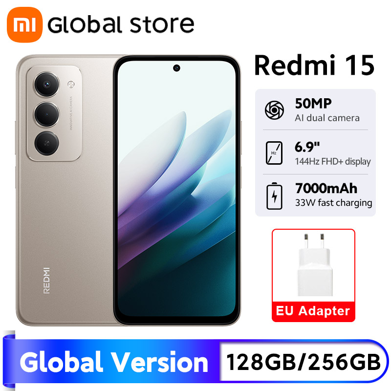 【Xiaomi】Смартфон Global Version Redmi 15 4G, 8 ГБ/256 ГБ, мощный Snapdragon ® Двойная камера 685 AI 6,9 дюйма FHD 7000 мАч