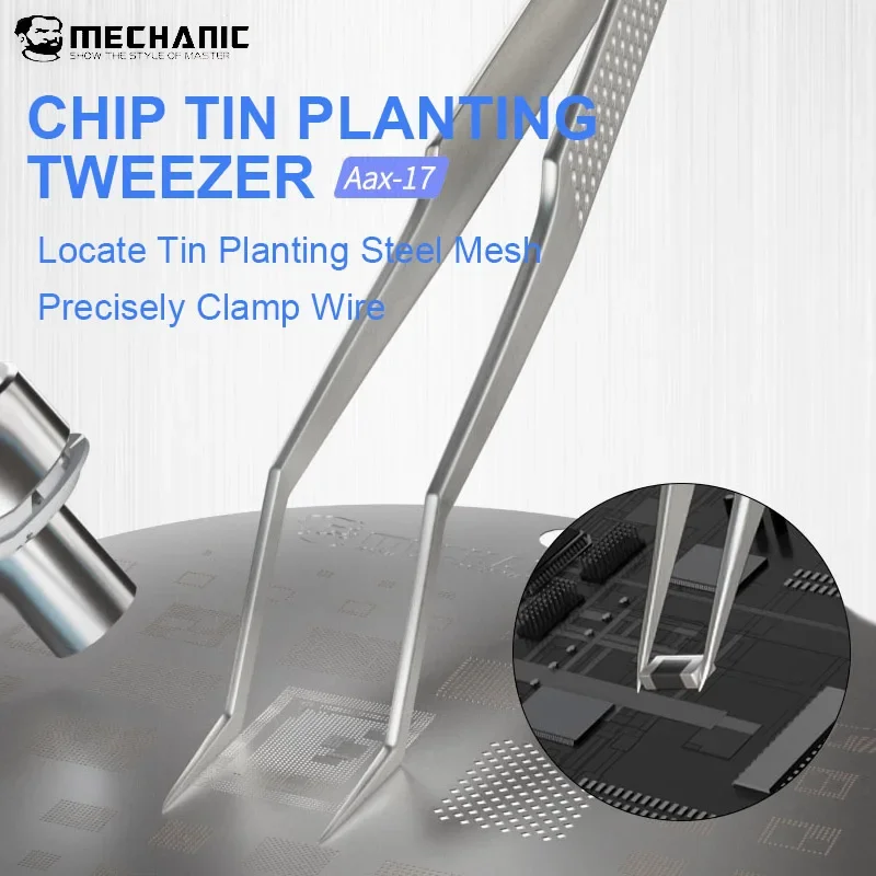 MECHANIC Aax-17 Chip Tweezers Anti-Corrosion Precision Stainless Steel Jump Wire Clamping for Solder and IC Chip Repair Tweezer