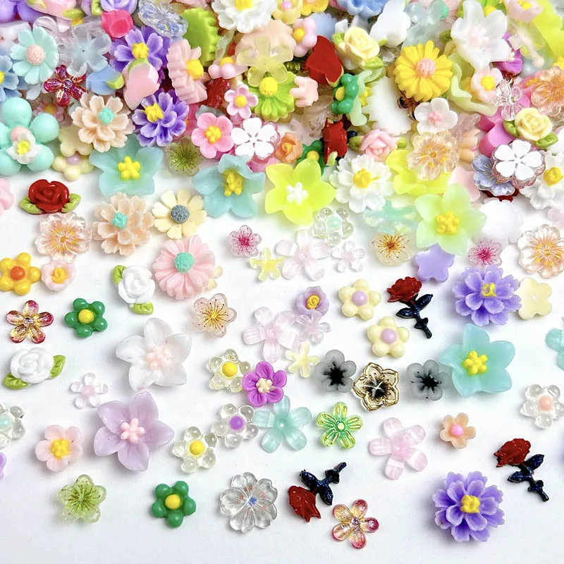 100 pçs aleatório misturado morango flores encantos do prego resina doce flatback lua arte do prego decoração acessórios manicure diy