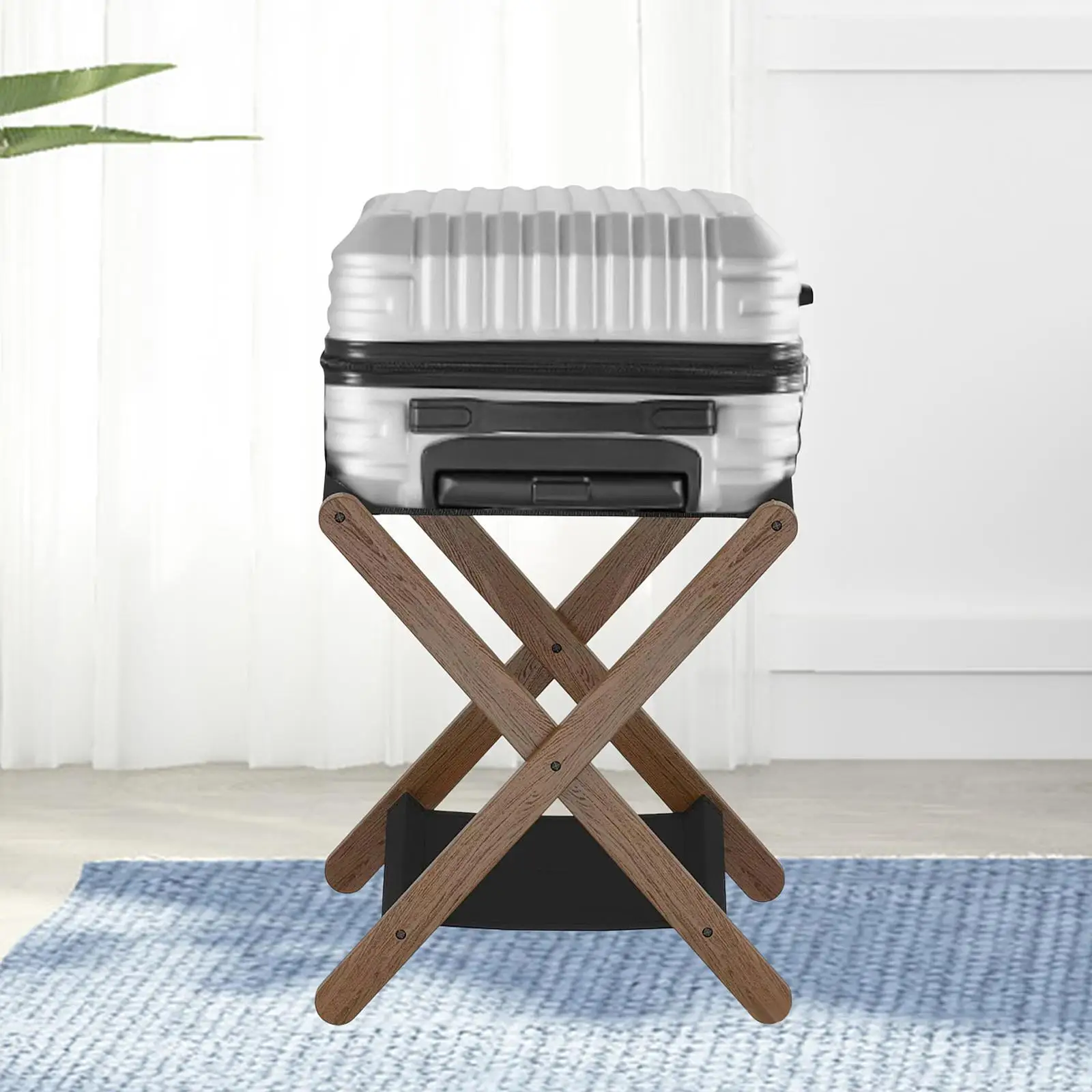 Rack de bagagem dobrável com prateleira, suporte para mala, 2 camadas, economia de espaço, armazenamento de bagagem, portátil para casa, viagem, quarto de hóspedes