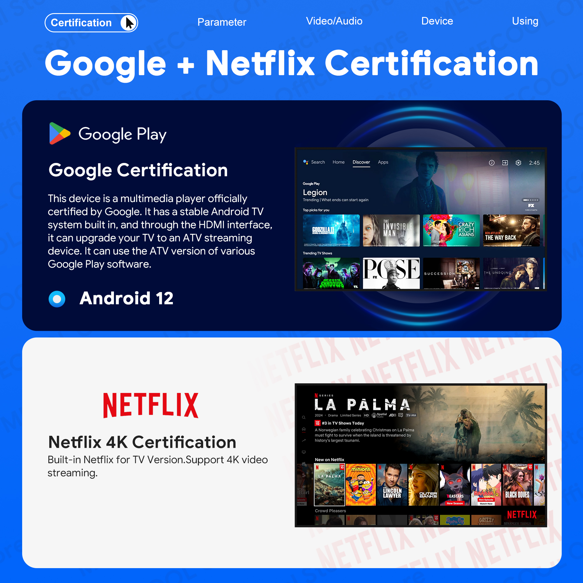 Mecool KM2 Android TV Box Amlogic S905X2 Сертифицированный Google Netflix 4K USB3.0 LAN 5G WiFi Dolby Atmos Аудио Midea Player TVBOX