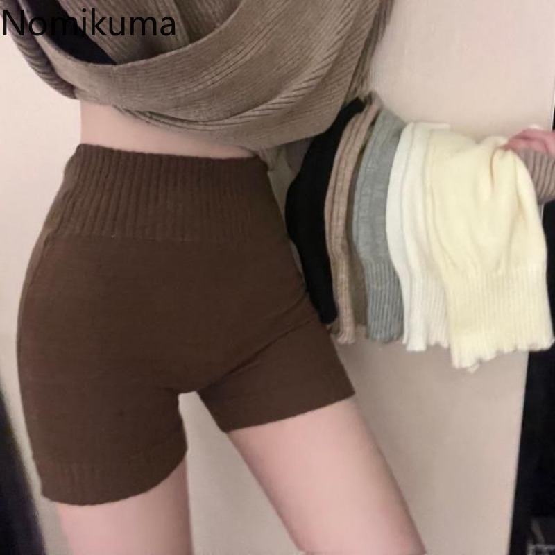 Gestrickte Warme Shorts für Frauen Koreanische Mode Kurze Mujer Hohe Taille Casual Einfarbig Y2k Hosen Pantalones Cortos De Mujer