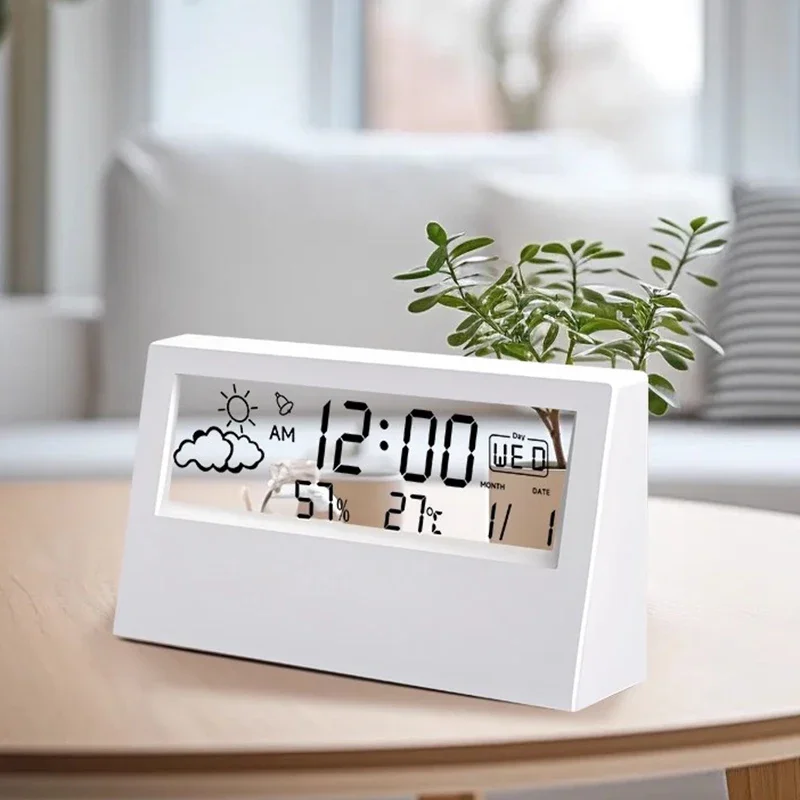 Reloj electrónico medidor de temperatura y humedad estación meteorológica para el hogar con alarma LED termómetro termo higrómetro multifunción