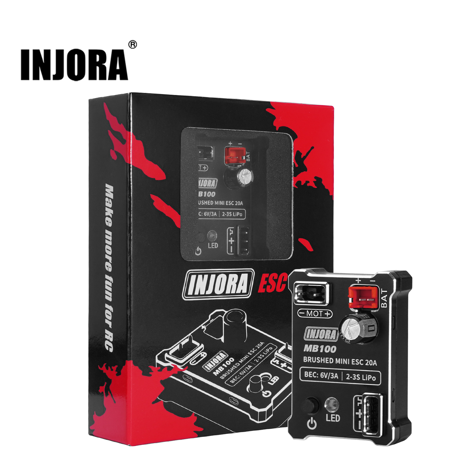 INJORA MB100-R80 Brushed Mini ESC 20A for 1/24 1/18 RC Crawler SCX24 AX24 TRX4M FCX24 FCX18